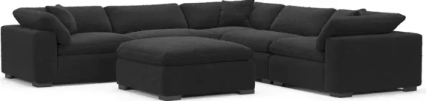 Plush Core Comfort 5-Piece Sectional and Ottoman - Bloke Obsidian