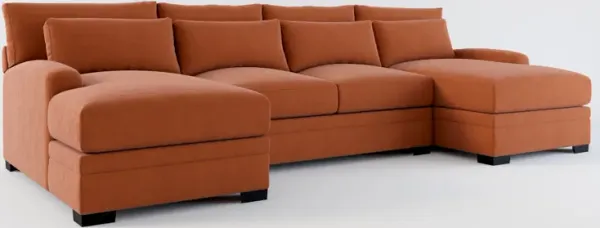 Winston Foam Comfort 3-Piece Sectional with Dual Chaise - Merrimac Brick