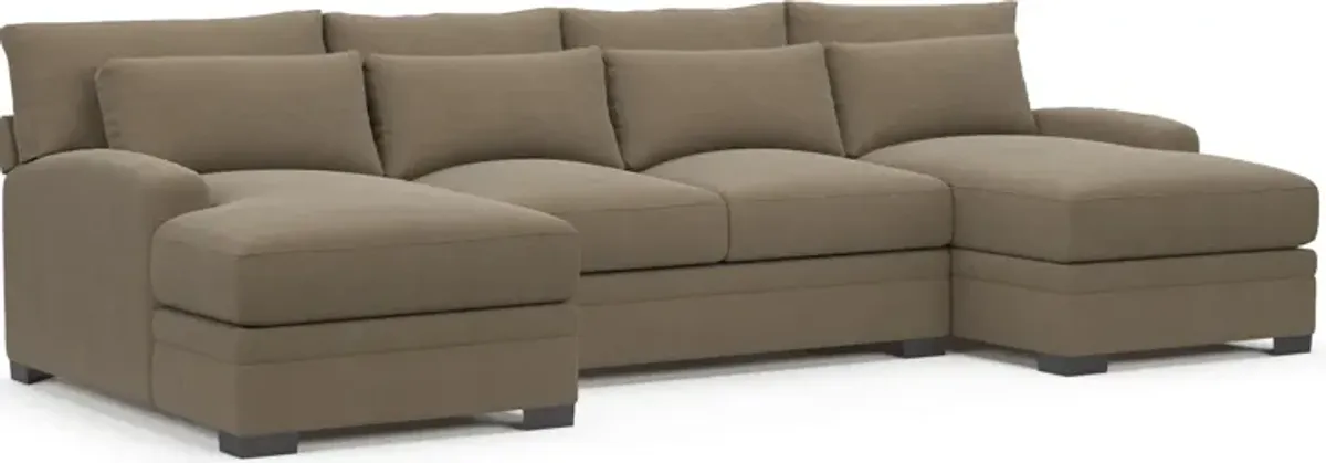 Winston Foam Comfort 3-Piece Sectional with Dual Chaise - Merrimac Brownstone