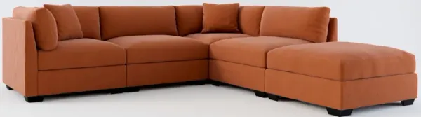 Beckham Foam Comfort 4-Piece Sectional and Ottoman - Merrimac Brick
