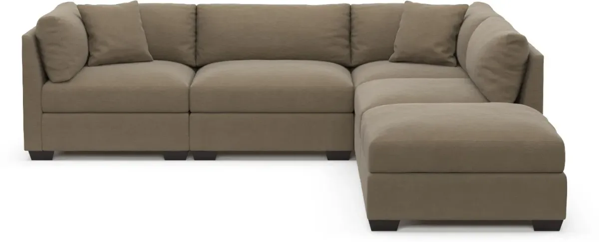 Beckham Foam Comfort 4-Piece Sectional and Ottoman - Merrimac Brownstone