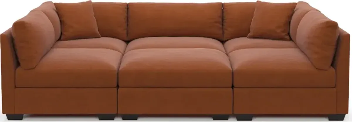 Beckham Foam Comfort 6-Piece Pit Sectional - Merrimac Brick