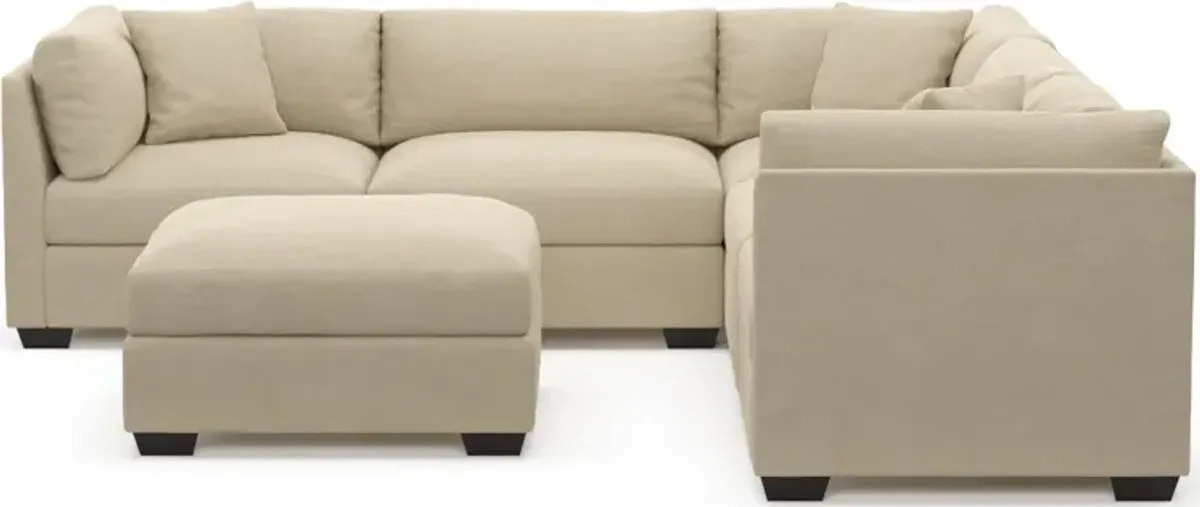 Beckham Hybrid Comfort 5-Piece Sectional and Ottoman - Merrimac Ecru