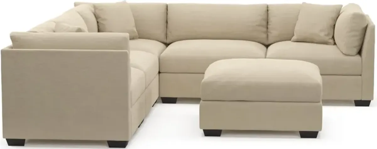 Beckham Hybrid Comfort 5-Piece Sectional and Ottoman - Merrimac Ecru