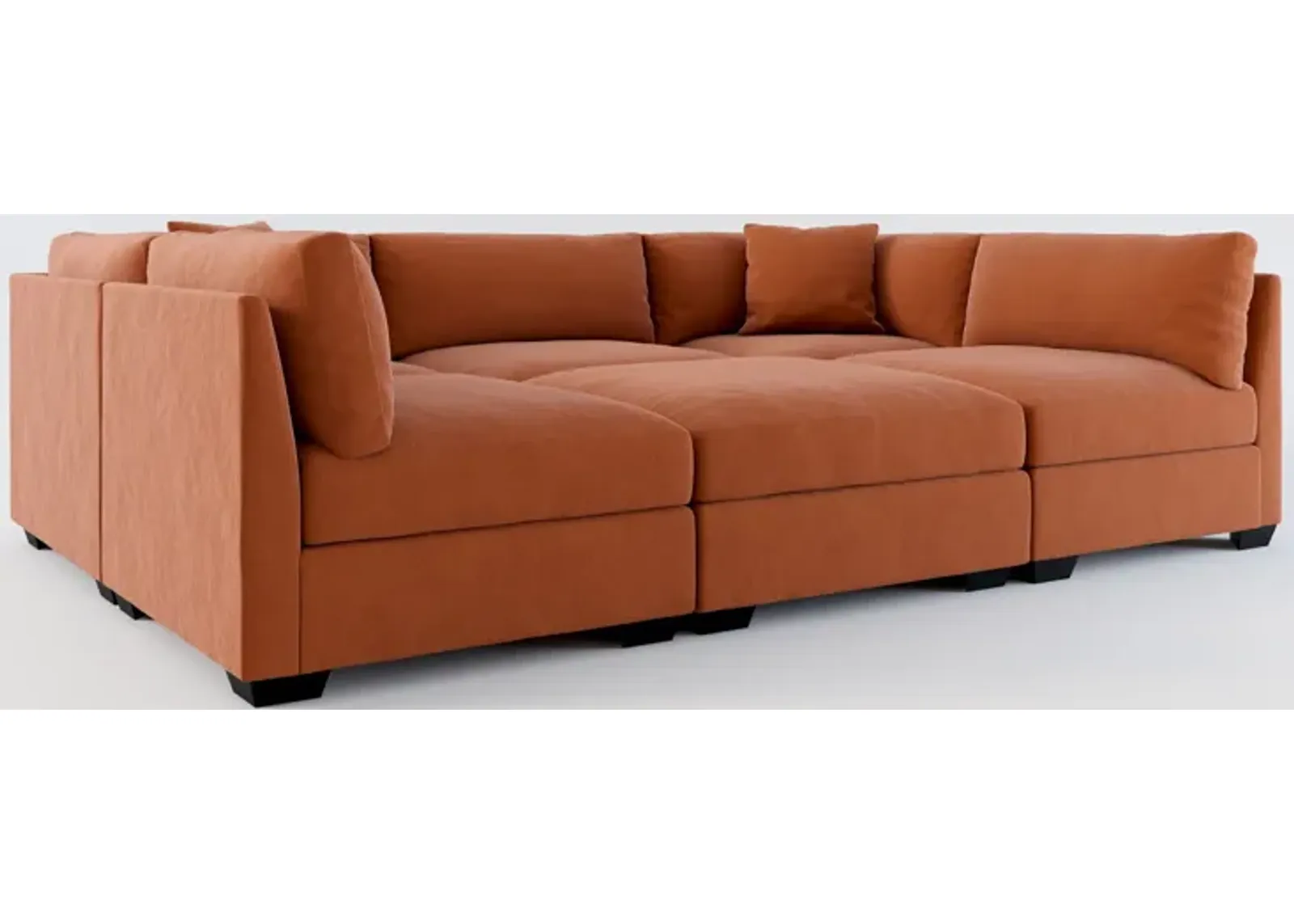 Beckham Hybrid Comfort 6-Piece Pit Sectional - Merrimac Brick