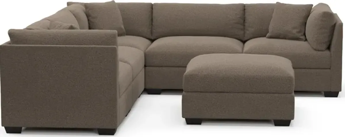 Beckham Foam Comfort 5-Piece Sectional and Ottoman - Liv Umber