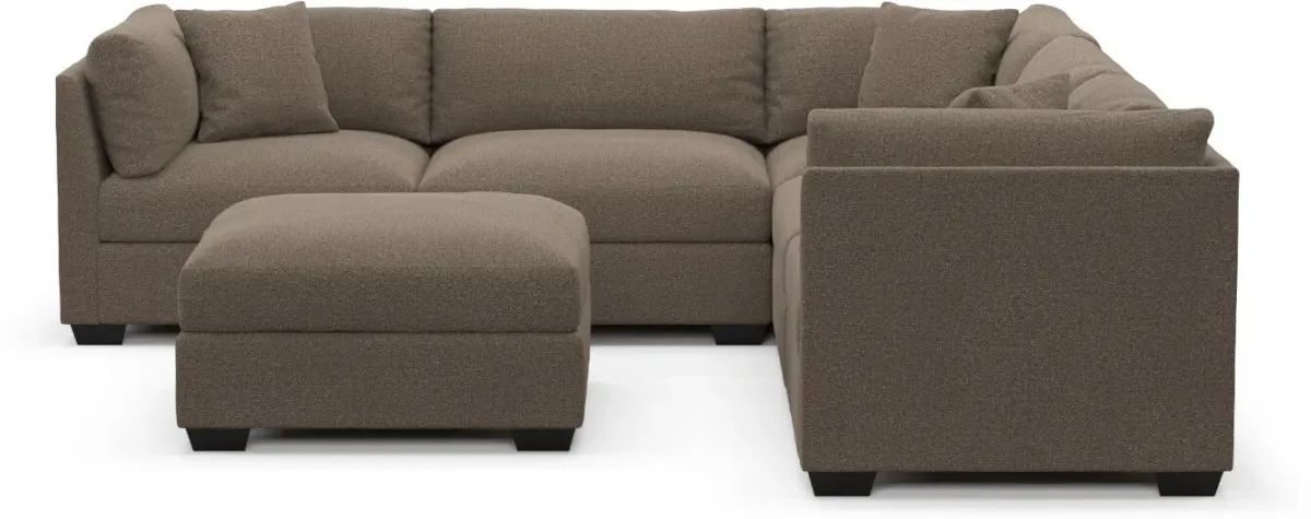 Beckham Foam Comfort 5-Piece Sectional and Ottoman - Liv Umber