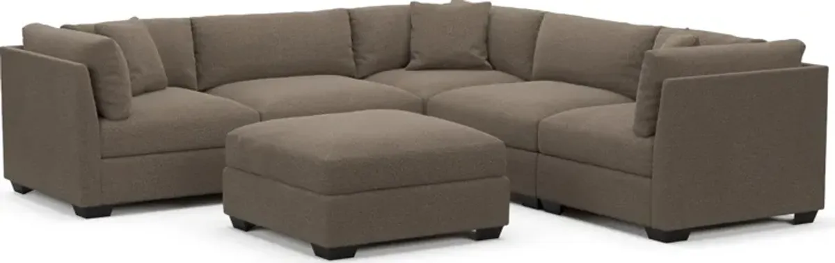 Beckham Foam Comfort 5-Piece Sectional and Ottoman - Liv Umber