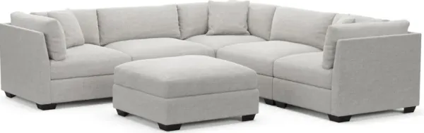 Beckham Foam Comfort 5-Piece Sectional and Ottoman - Adario Fog
