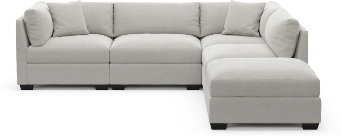 Beckham Hybrid Comfort 4-Piece Sectional and Ottoman - Basker Dove