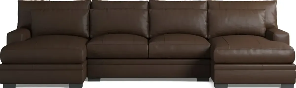 Winston 3-Piece Leather Foam Comfort Sectional with Dual Chaise - Siena Coffee