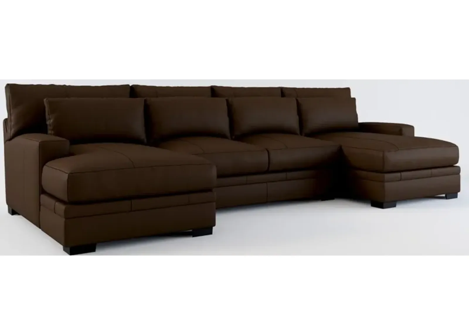 Winston 3-Piece Leather Foam Comfort Sectional with Dual Chaise - Siena Coffee