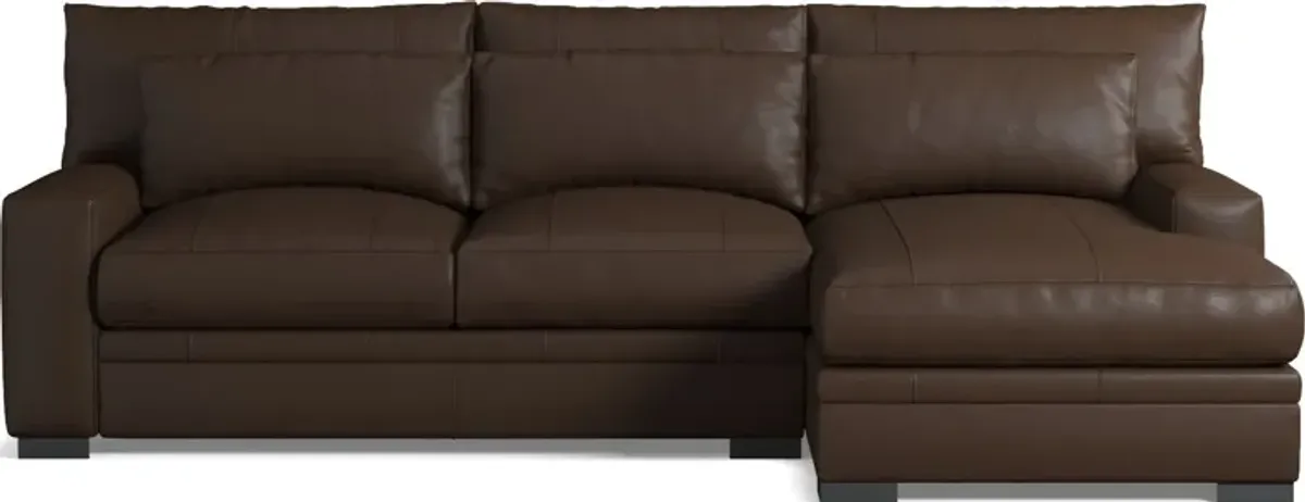 Winston 2-Piece Leather Hybrid Comfort Sectional With Right-Facing Chaise - Siena Coffee