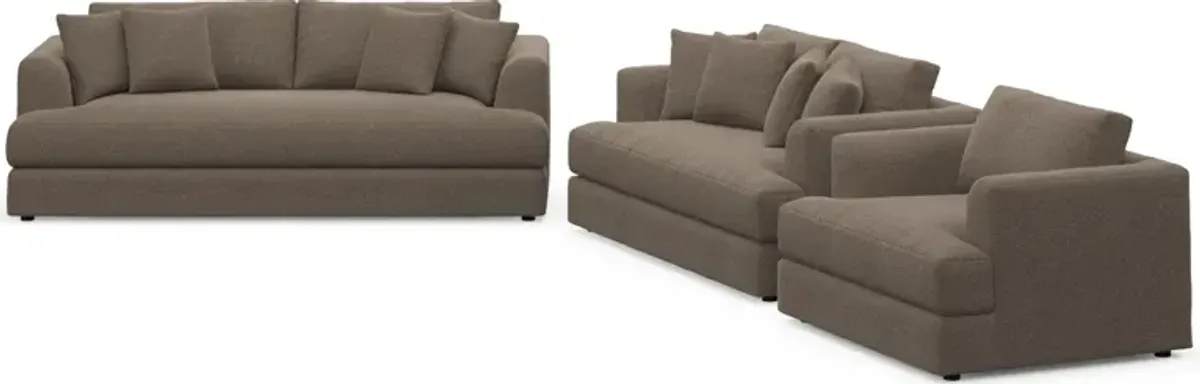 Ridley Foam Comfort Sofa, Loveseat, and Chair Set - Liv Umber