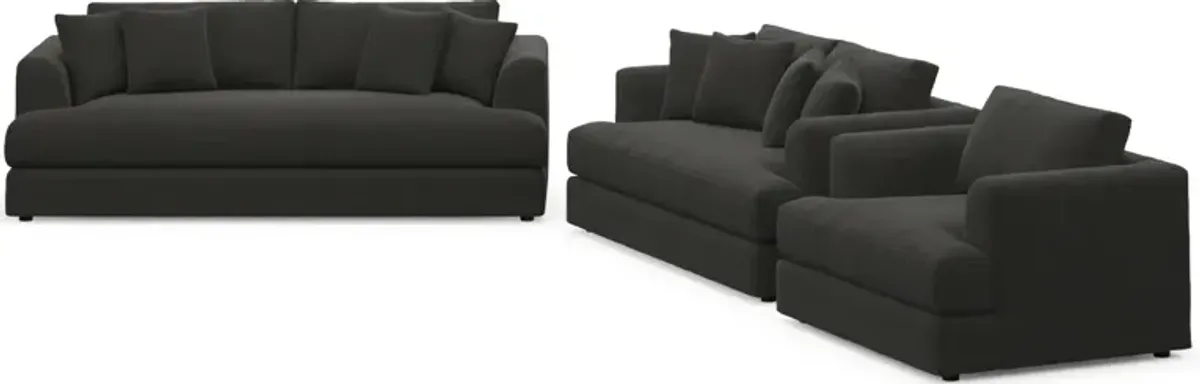 Ridley Hybrid Comfort Sofa, Loveseat, and Chair Set - Liv Onyx