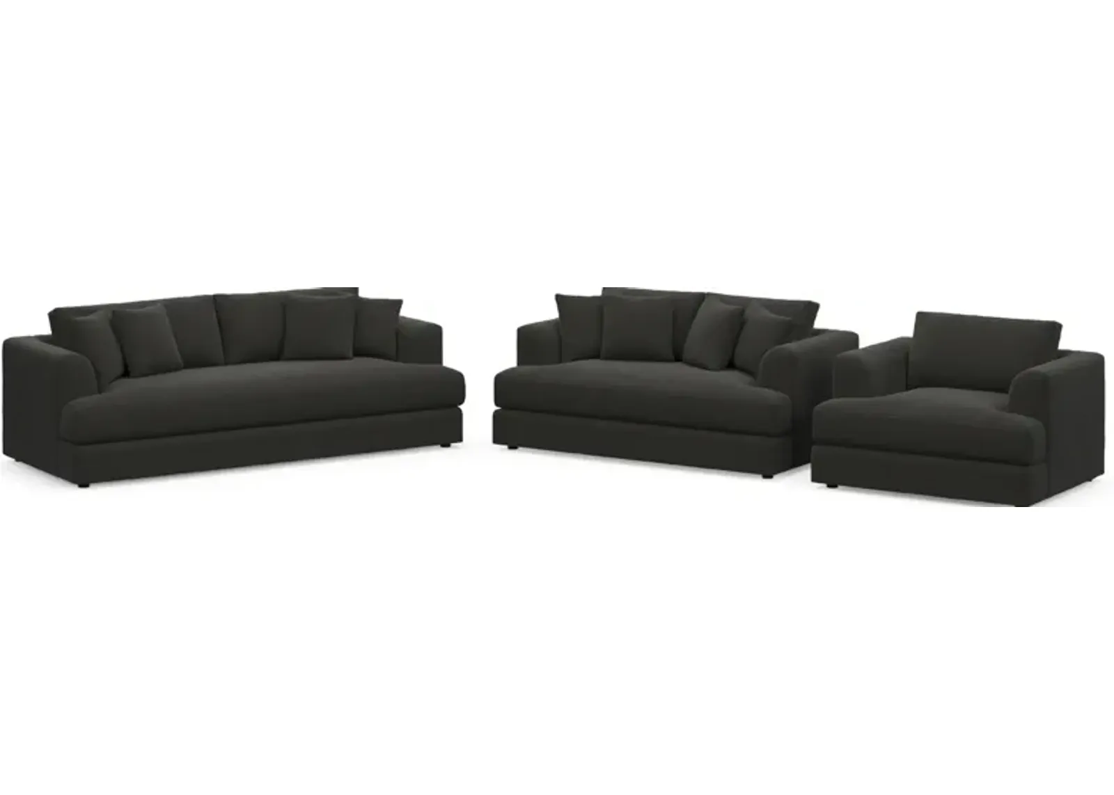 Ridley Hybrid Comfort Sofa, Loveseat, and Chair Set - Liv Onyx