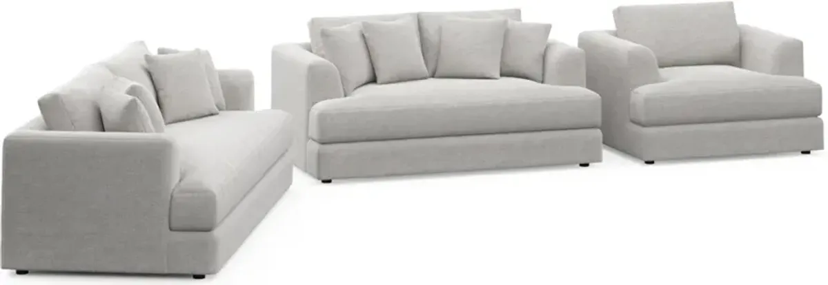 Ridley Hybrid Comfort Sofa, Loveseat, and Chair Set - Adario Fog