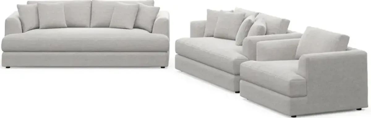 Ridley Hybrid Comfort Sofa, Loveseat, and Chair Set - Adario Fog