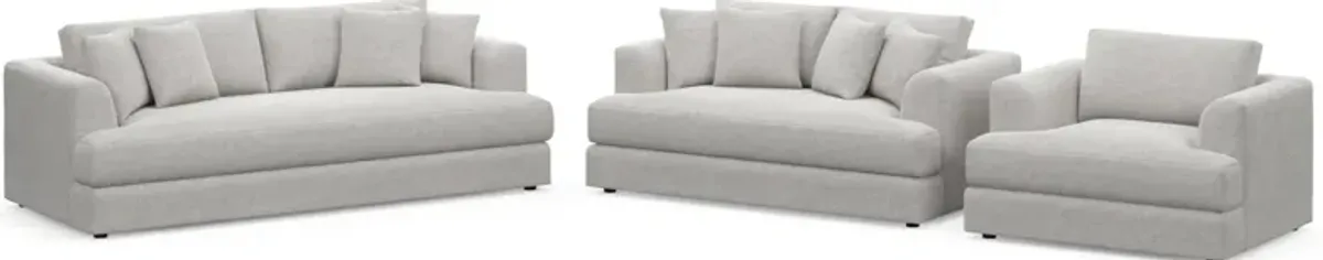 Ridley Hybrid Comfort Sofa, Loveseat, and Chair Set - Adario Fog