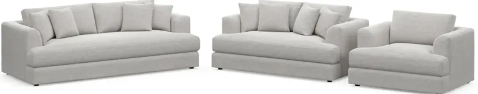 Ridley Hybrid Comfort Sofa, Loveseat, and Chair Set - Adario Fog