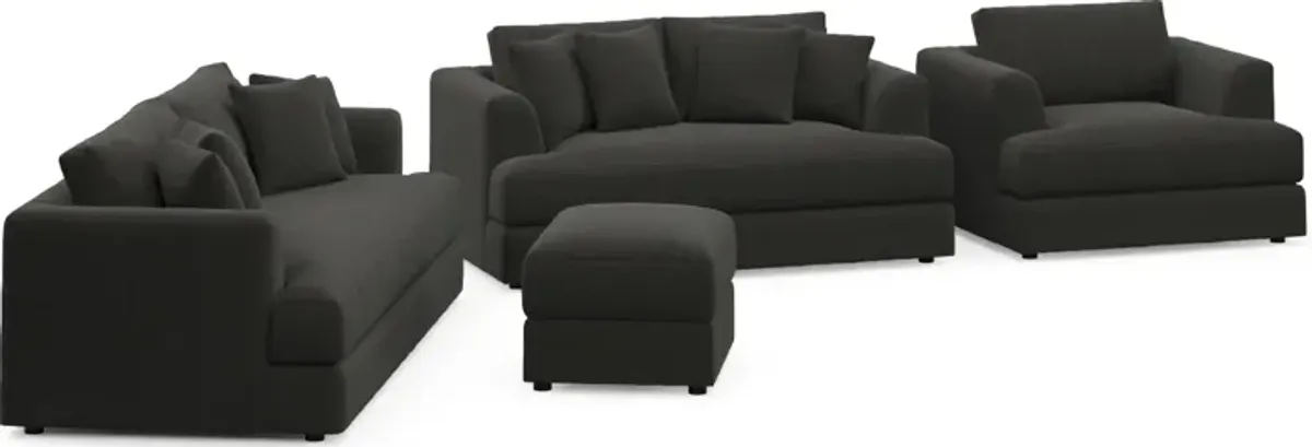 Ridley Foam Comfort Sofa, Loveseat, Chair, and Ottoman Set - Liv Onyx