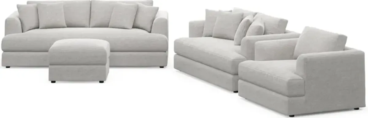 Ridley Foam Comfort Sofa, Loveseat, Chair, and Ottoman Set - Adario Fog