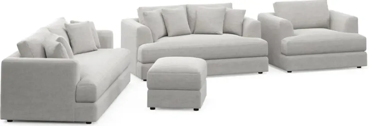 Ridley Foam Comfort Sofa, Loveseat, Chair, and Ottoman Set - Adario Fog