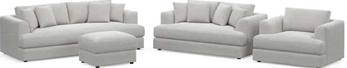 Ridley Foam Comfort Sofa, Loveseat, Chair, and Ottoman Set - Adario Fog