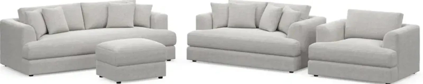 Ridley Foam Comfort Sofa, Loveseat, Chair, and Ottoman Set - Adario Fog