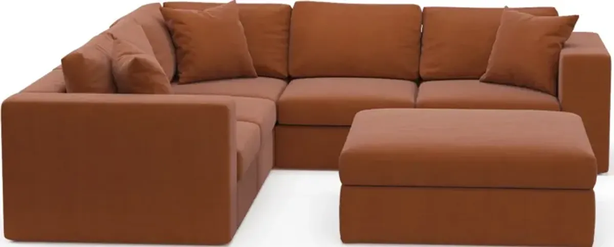 Collin Hybrid Comfort 5-Piece Sectional and Ottoman - Merrimac Brick