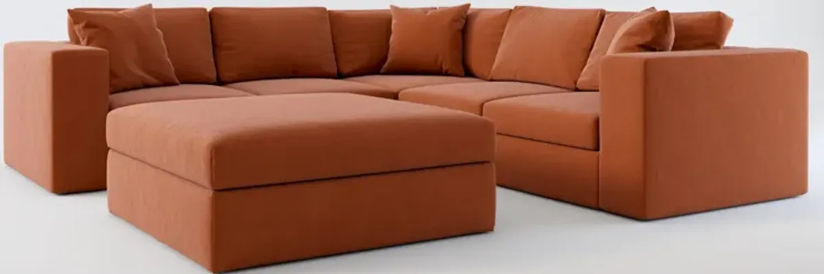 Collin Hybrid Comfort 5-Piece Sectional and Ottoman - Merrimac Brick