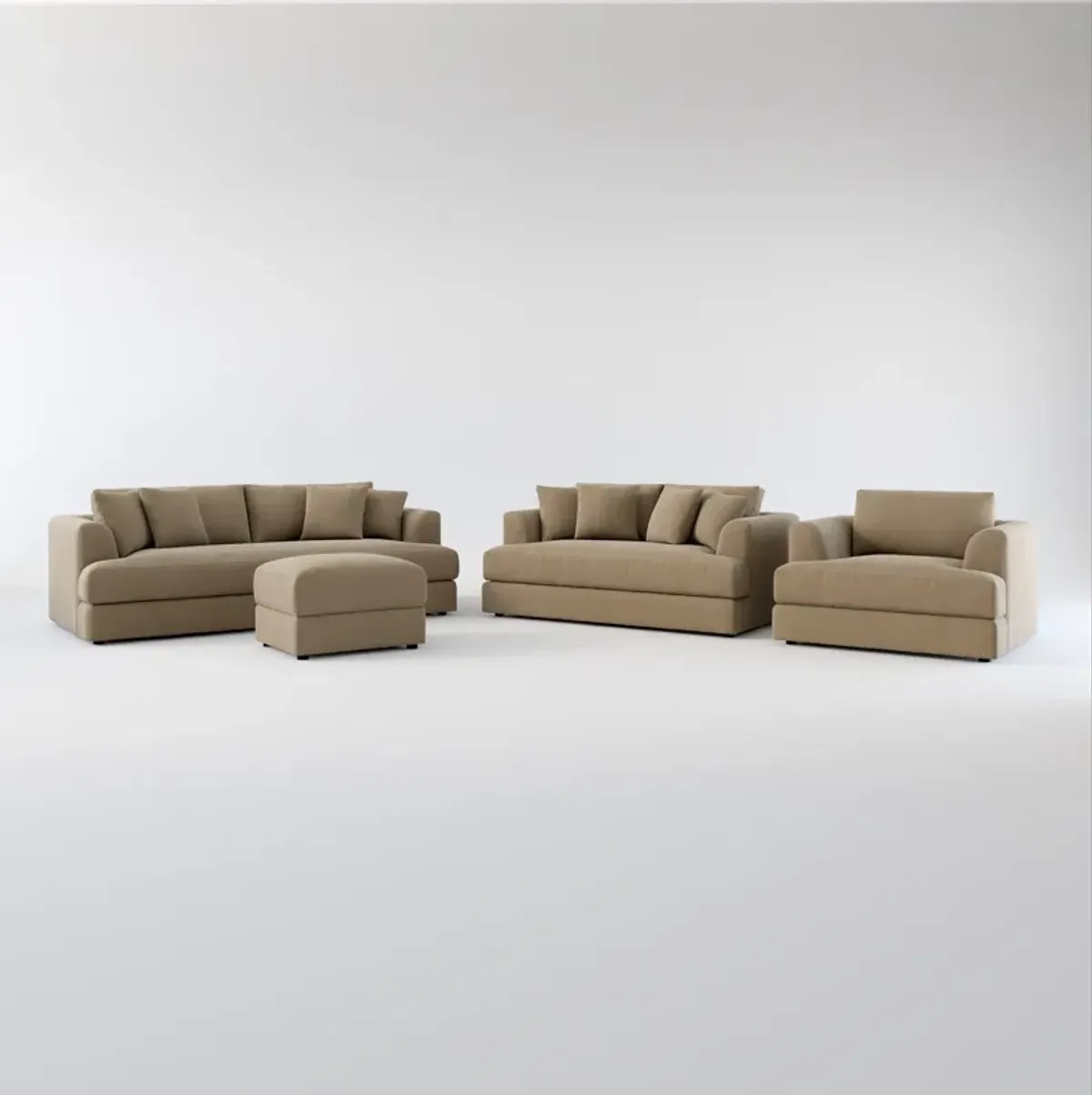 Ridley Hybrid Comfort Sofa, Loveseat, Chair and Ottoman - Merrimac Brownstone