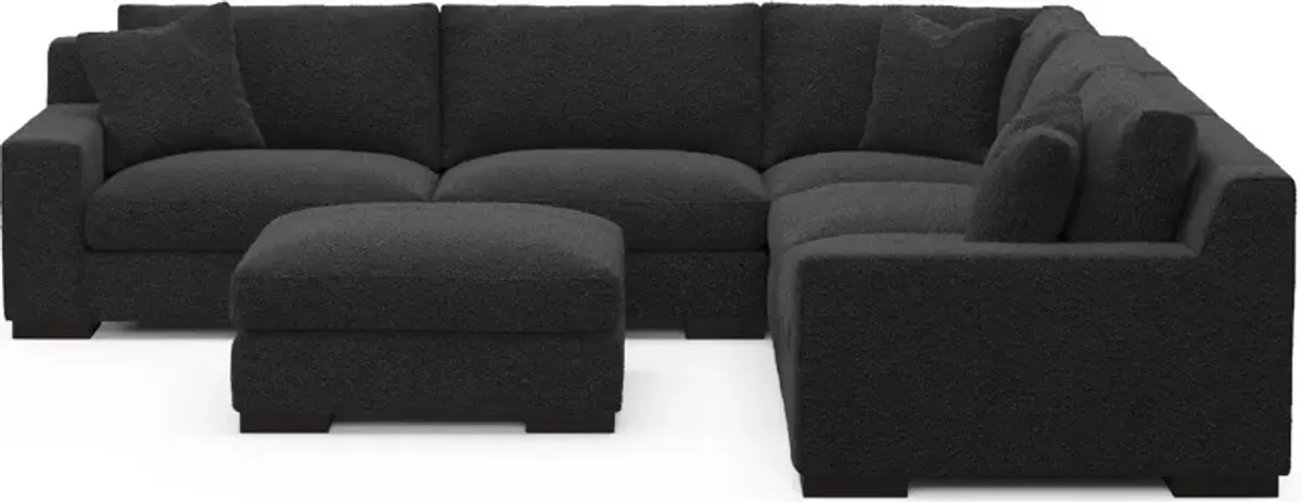 Bondi Hybrid Comfort 5-Piece Sectional and Ottoman - Bloke Obsidian