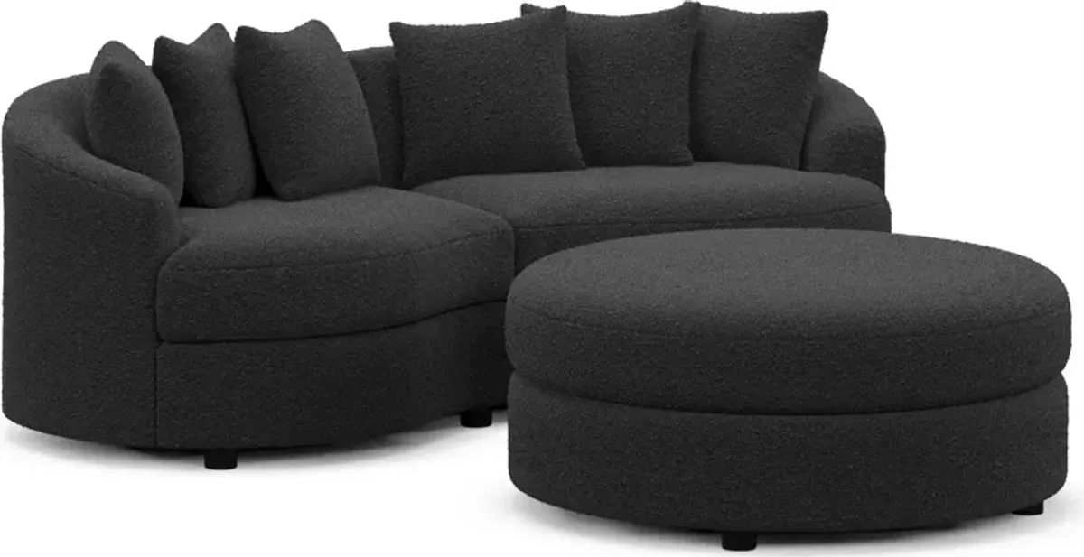 Allegra Foam Comfort 2-Piece Sectional and Ottoman - Bloke Obsidian