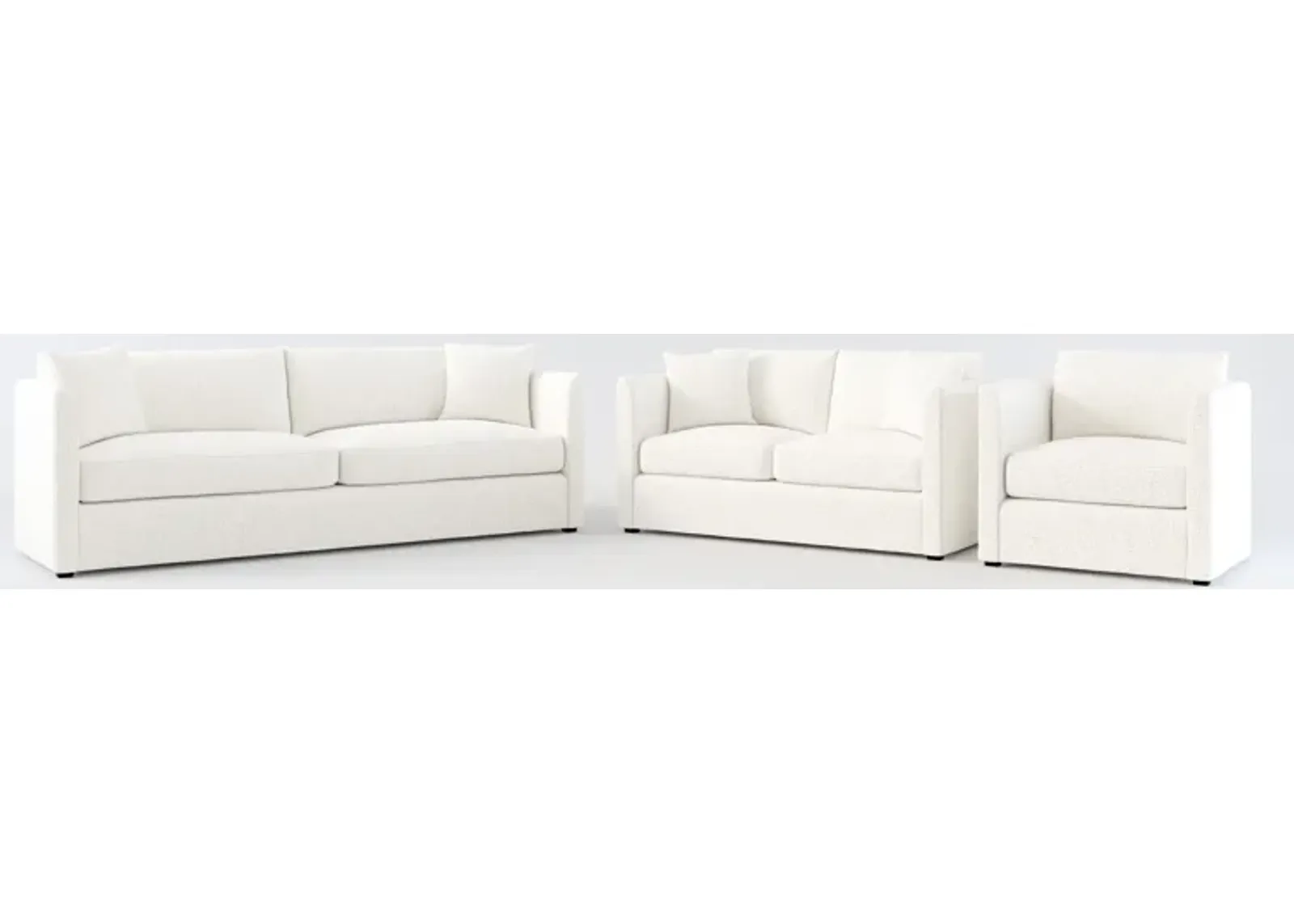 Benji Foam Comfort Sofa, Loveseat and Chair Set - River Rock Ivory