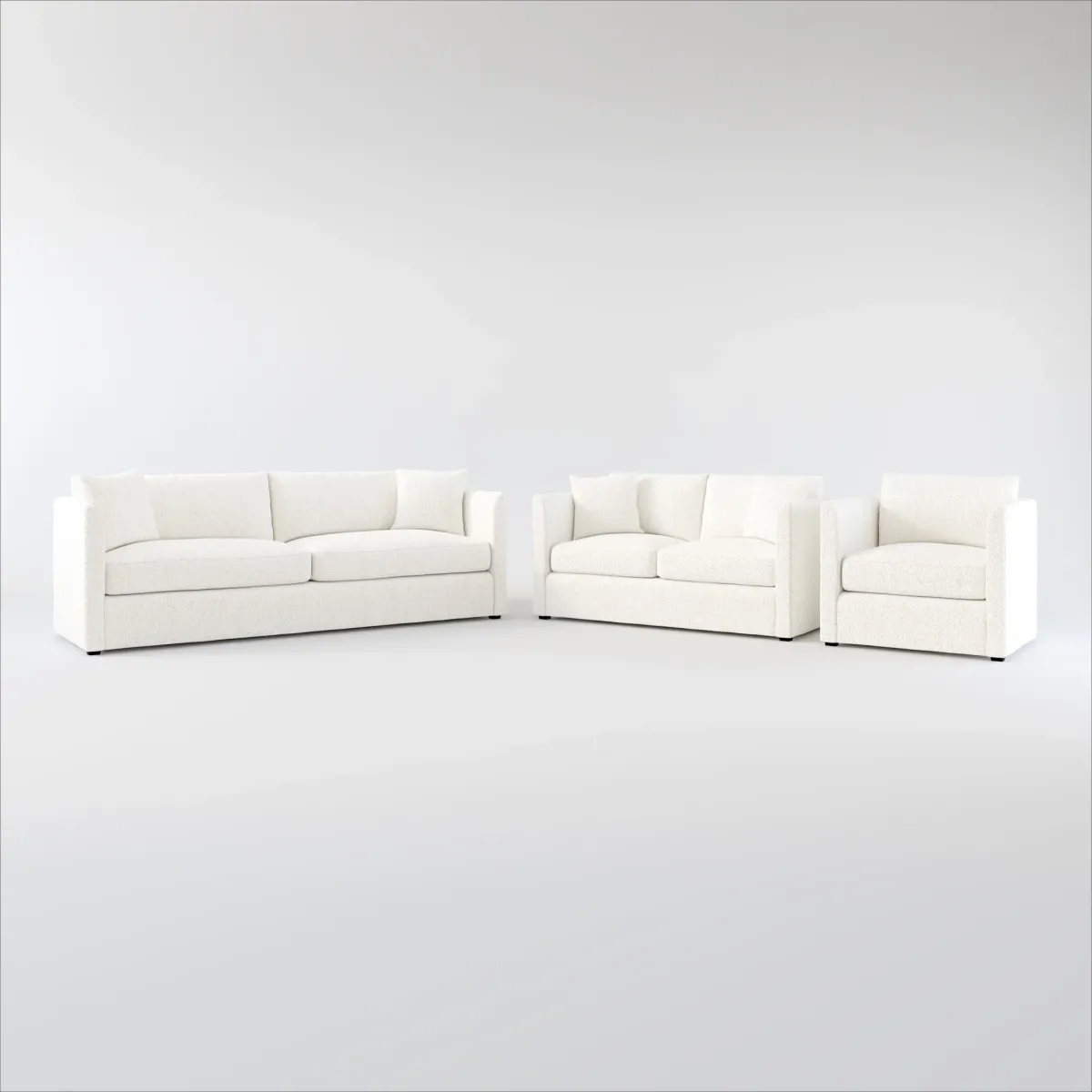 Benji Foam Comfort Sofa, Loveseat and Chair Set - River Rock Ivory