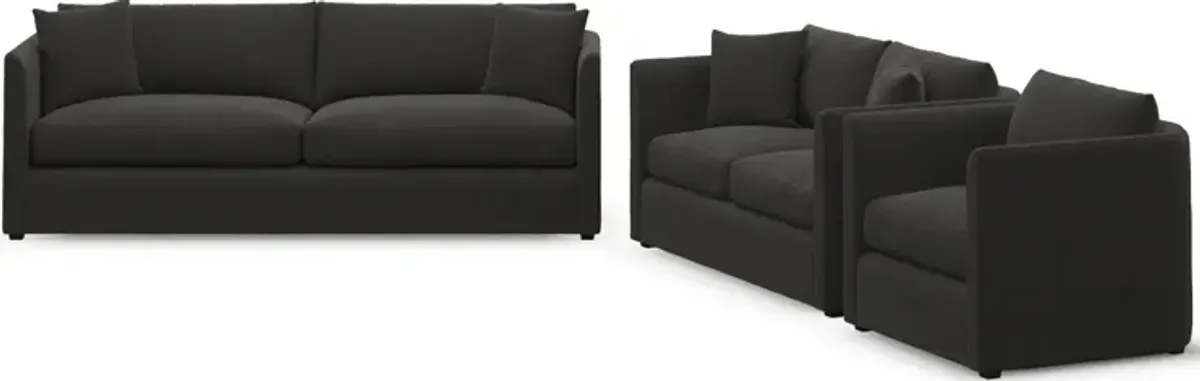 Benji Foam Comfort Sofa, Loveseat and Chair Set - Liv Onyx