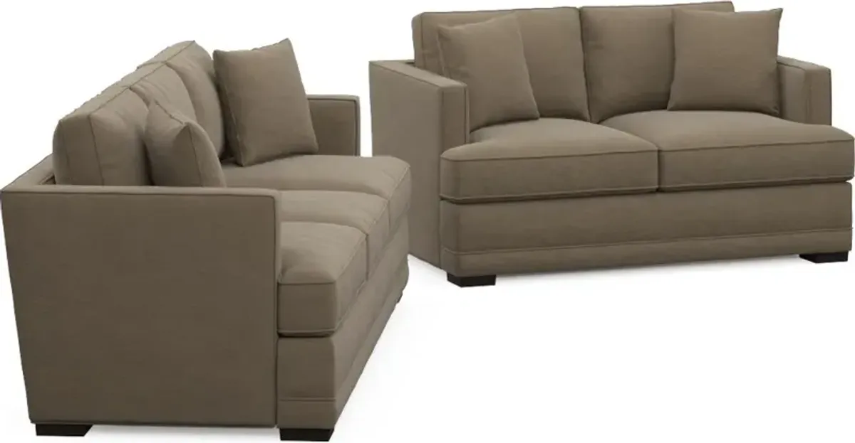 Pembroke Foam Comfort Sofa and Loveseat Set - Merrimac Brownstone