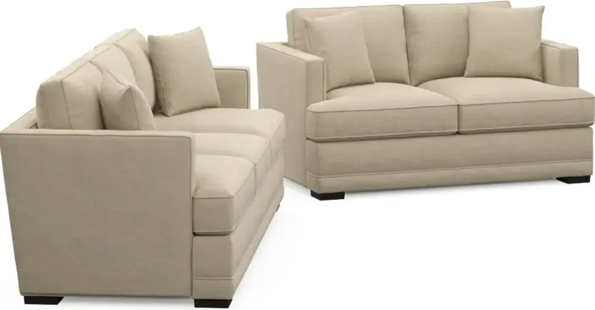 Pembroke Foam Comfort Sofa and Loveseat Set - Merrimac Ecru