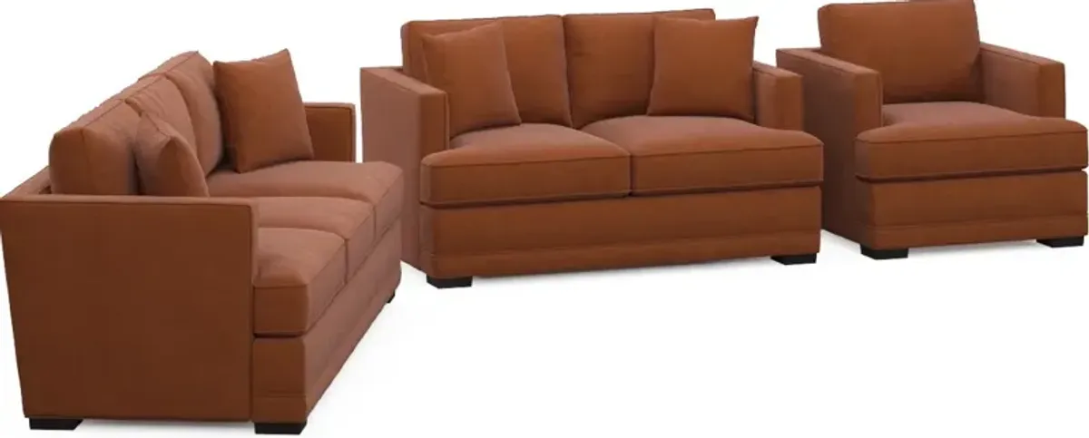 Pembroke Foam Comfort Sofa, Loveseat, and Chair Set - Merrimac Brick