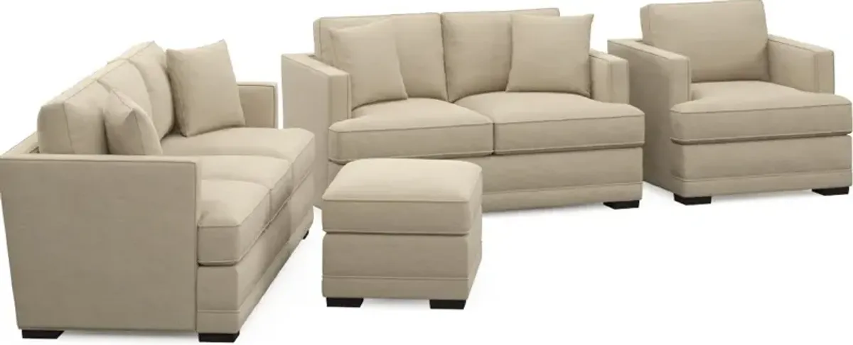 Pembroke Foam Comfort Sofa, Loveseat, Chair, and Ottoman Set - Merrimac Ecru