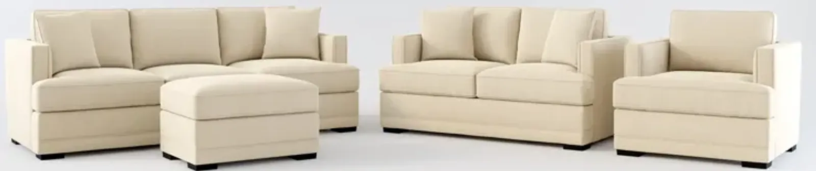 Pembroke Foam Comfort Sofa, Loveseat, Chair, and Ottoman Set - Merrimac Ecru