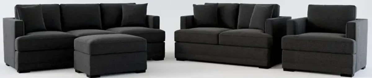 Pembroke Foam Comfort Sofa, Loveseat, Chair, and Ottoman Set - Bloke Obsidian