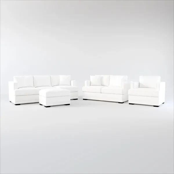 Pembroke Foam Comfort Sofa, Loveseat, Chair, and Ottoman Set - Lovie Chalk