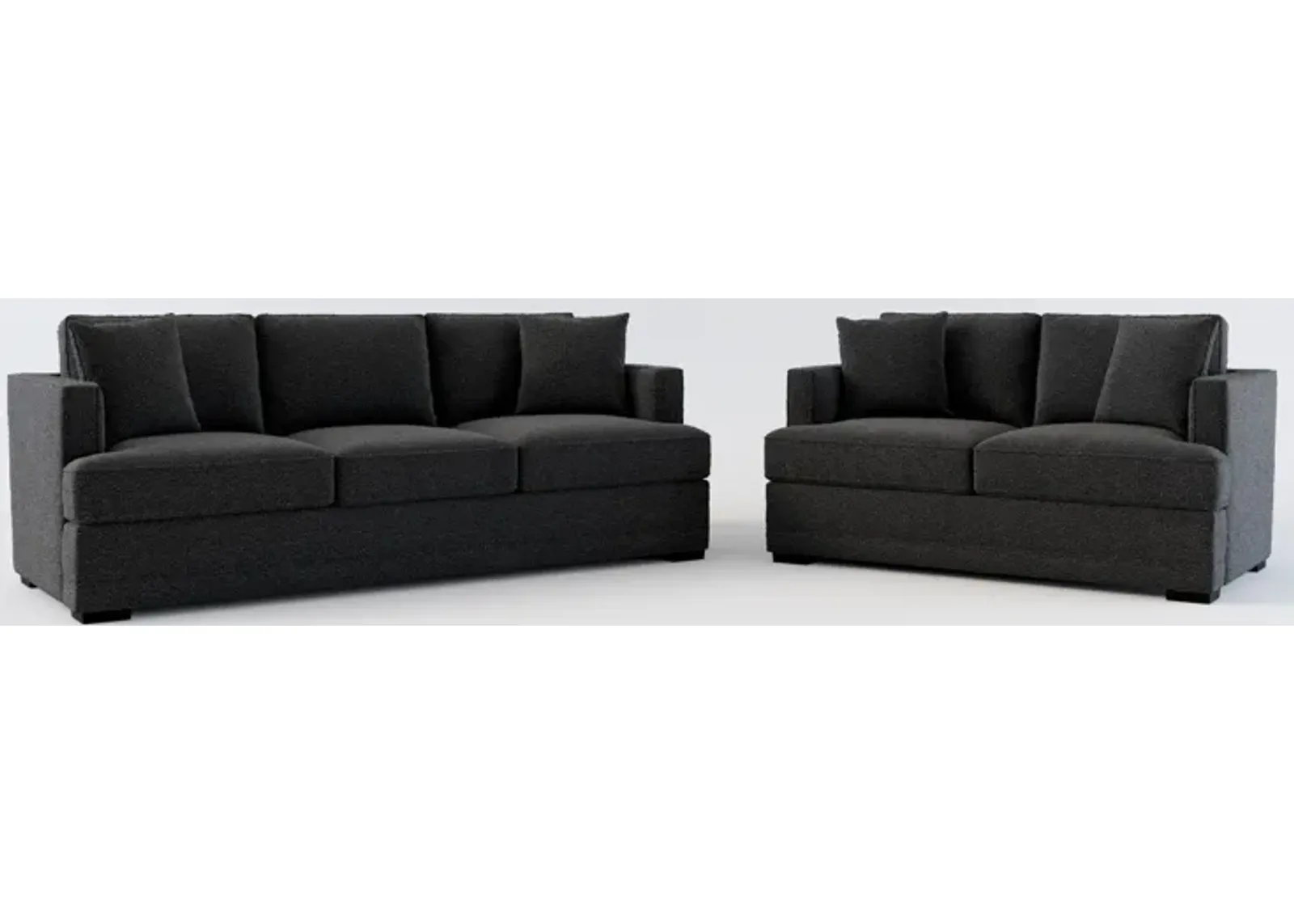 Pembroke Hybrid Comfort Sofa and Loveseat Set - Bloke Obsidian