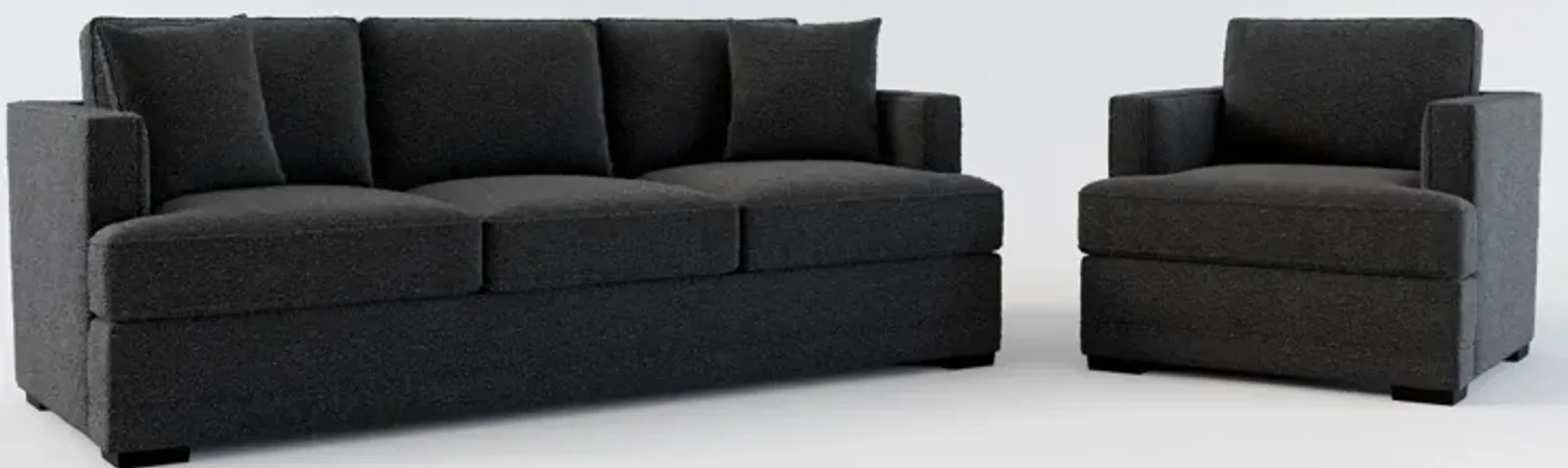 Pembroke Hybrid Comfort Sofa and Chair Set - Bloke Obsidian