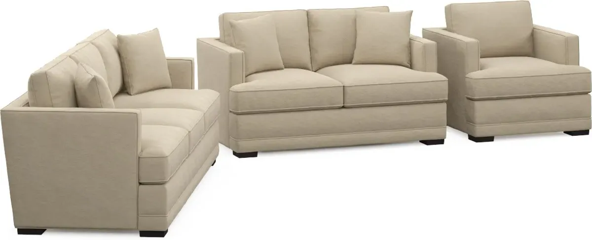 Pembroke Hybrid Comfort Sofa, Loveseat, and Chair Set - Merrimac Ecru