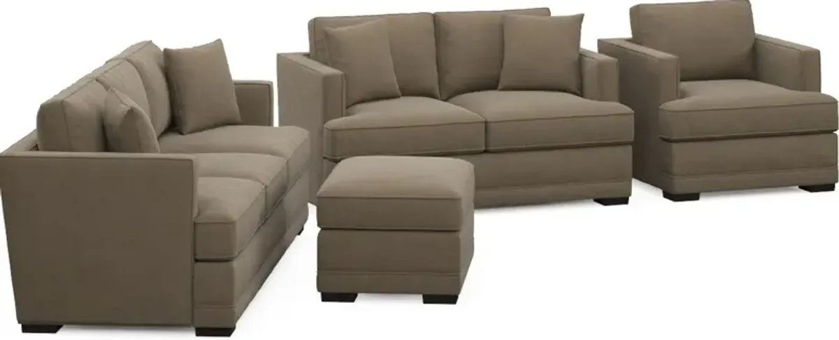 Pembroke Hybrid Comfort Sofa, Loveseat, Chair, and Ottoman Set - Merrimac Brownstone