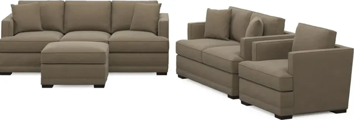 Pembroke Hybrid Comfort Sofa, Loveseat, Chair, and Ottoman Set - Merrimac Brownstone