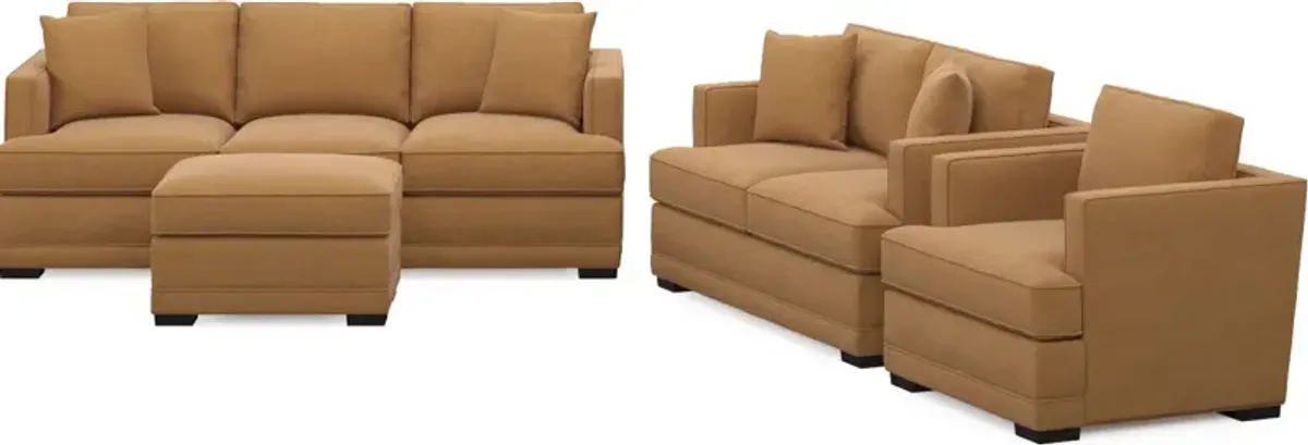 Pembroke Hybrid Comfort Sofa, Loveseat, Chair, and Ottoman Set - Merrimac Topaz